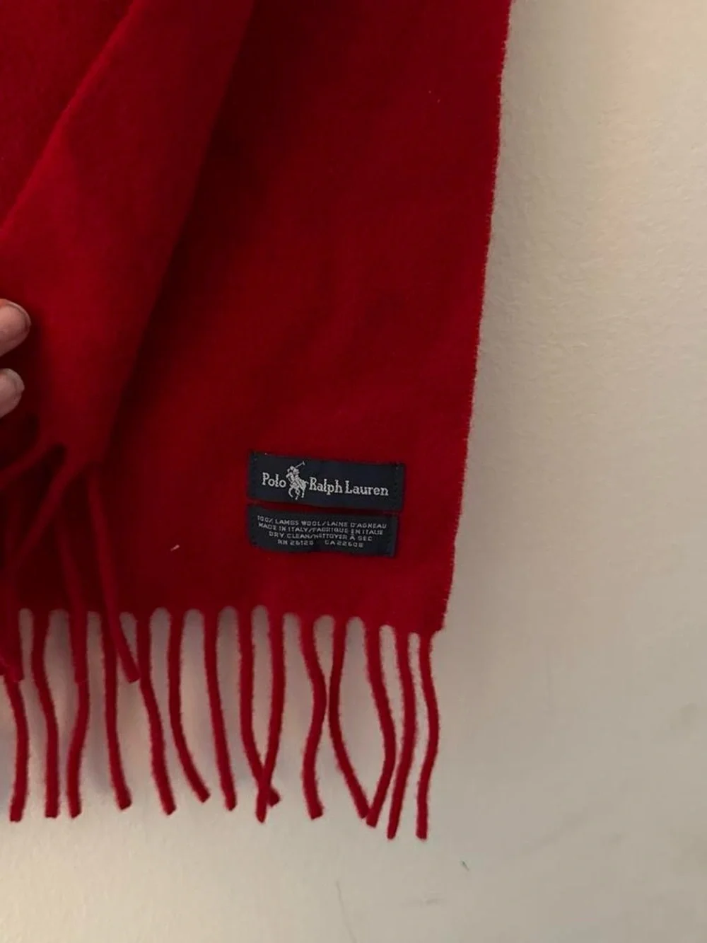 Vintage 90s Polo Ralph Lauren 100% Lambswool Red Fringed Scarf